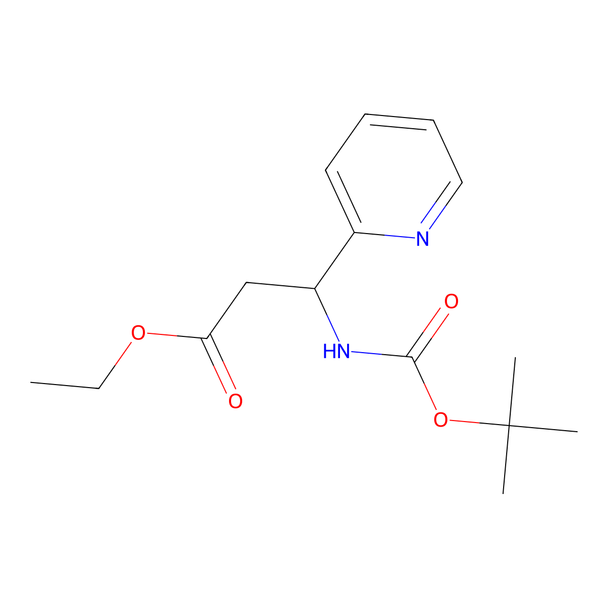 Ethyl-3-[(2-methylpropan-2-yl)oxycarbonylamino]-3-pyridin-2-ylpropanoate molecular structure, CAS 1824233-90-0