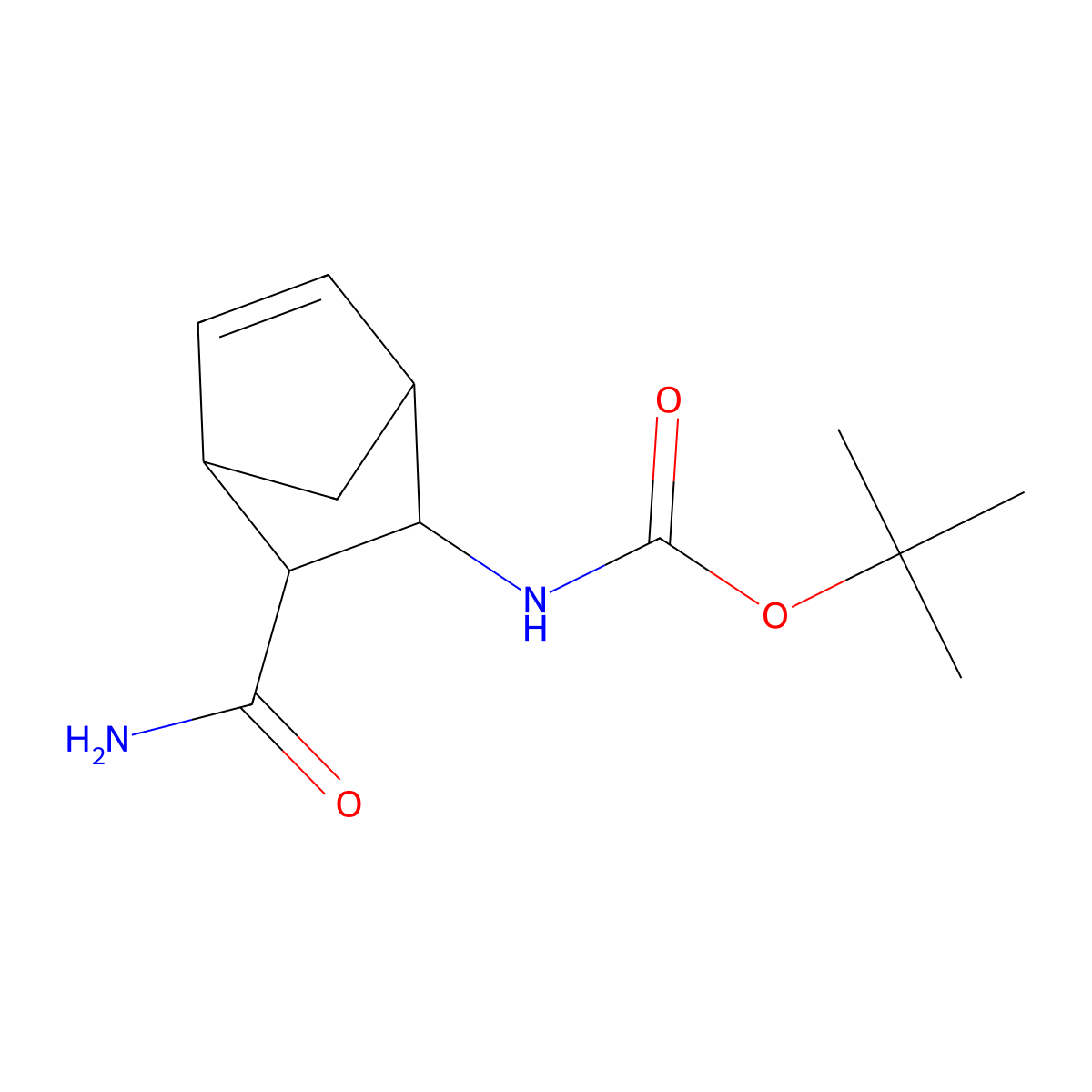 Tert-butyl (3-carbamoylbicyclo[2.2.1]hept-5-en-2-yl)carbamate molecular structure, CAS 1824237-47-9