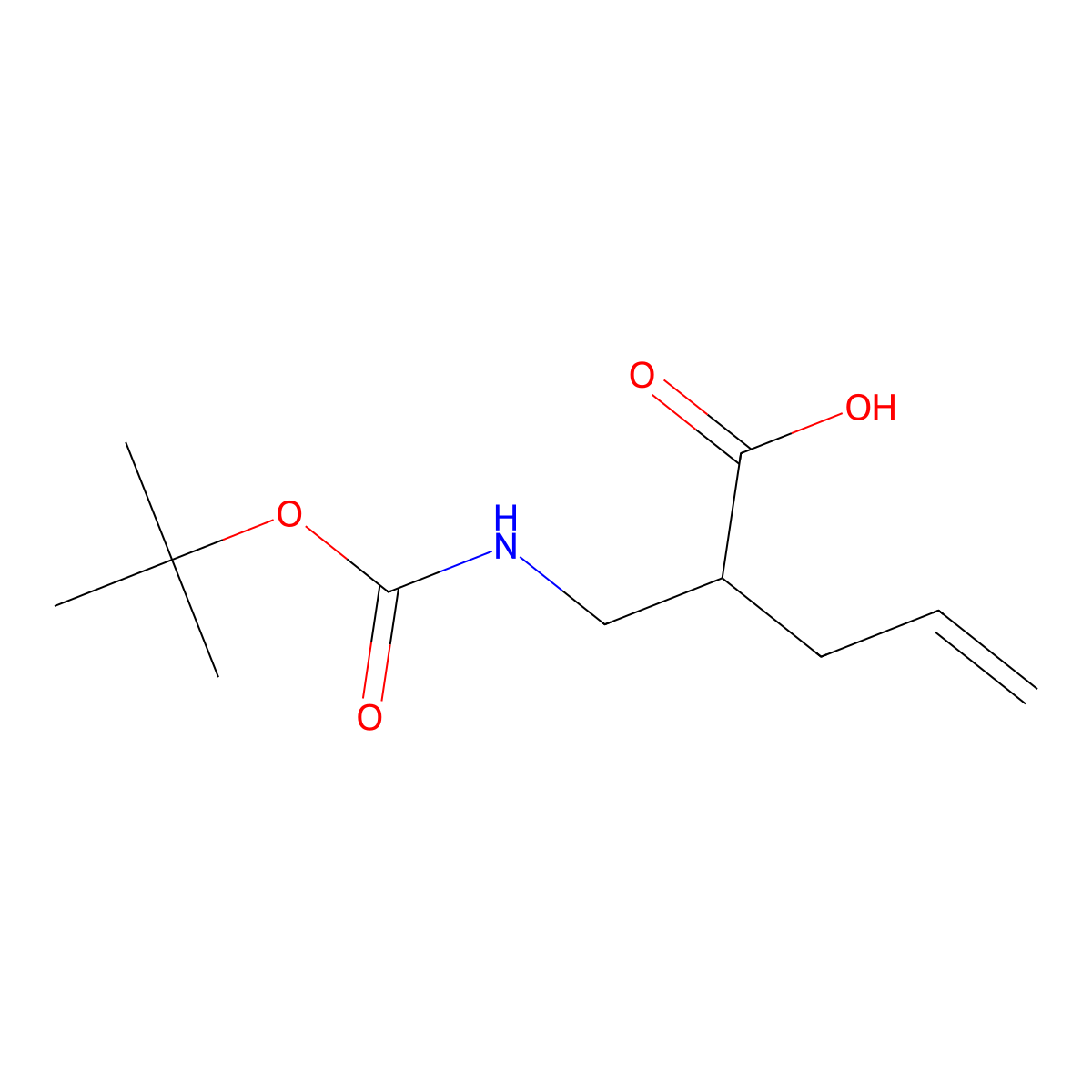 2-((((Tert-butoxy)carbonyl)amino)methyl)pent-4-enoic acid molecular structure, CAS 1824237-63-9