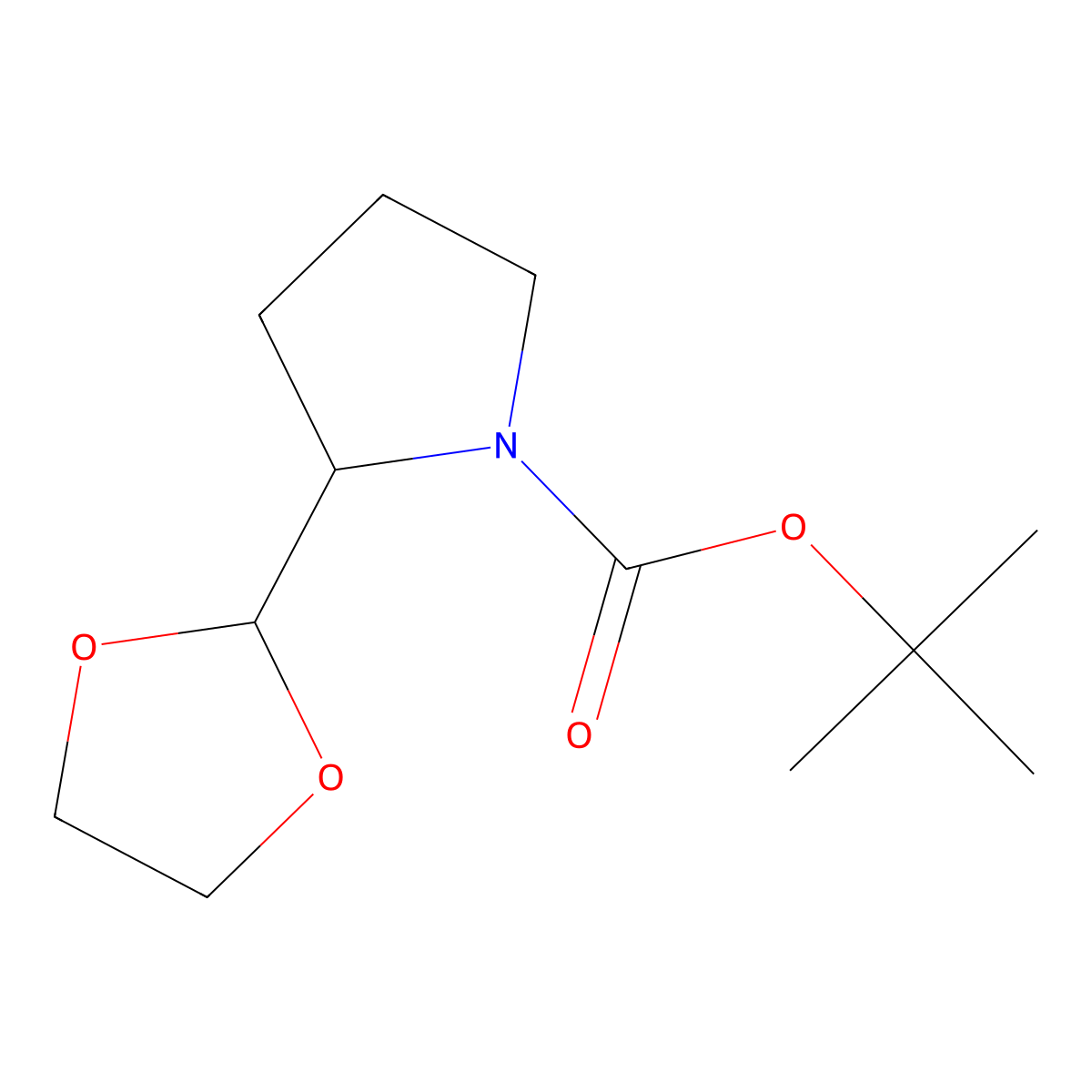 Tert-butyl 2-(1,3-dioxolan-2-yl)pyrrolidine-1-carboxylate molecular structure, CAS 1824249-98-0