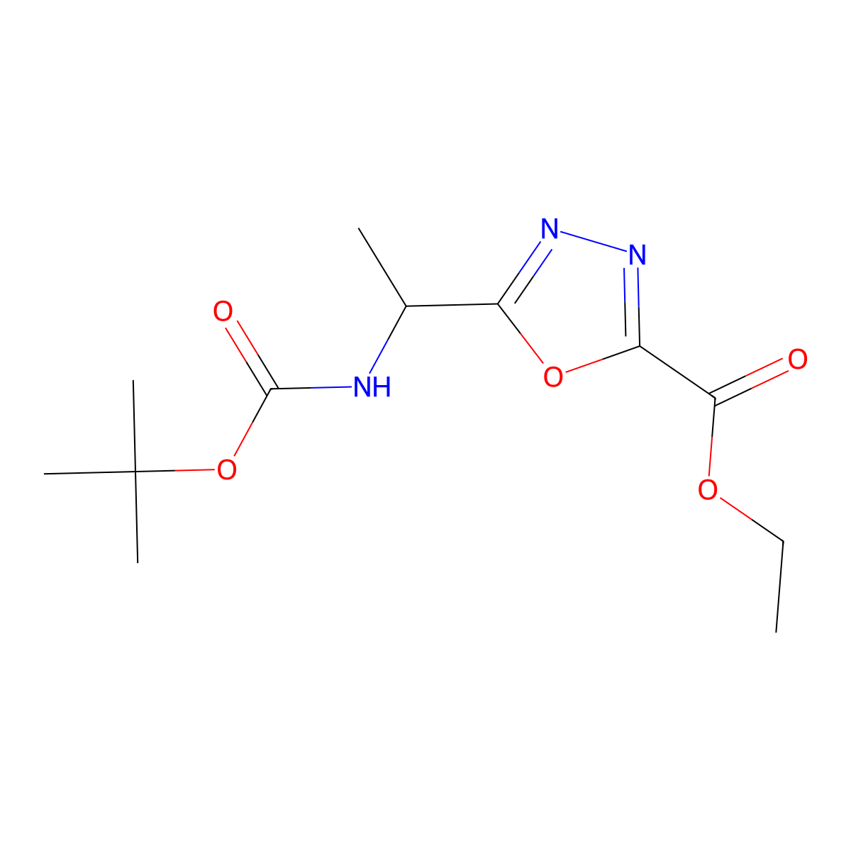 Ethyl 5-(1-(((tert-butoxy)carbonyl)amino)ethyl)-1,3,4-oxadiazole-2-carboxylate molecular structure, CAS 1824256-57-6
