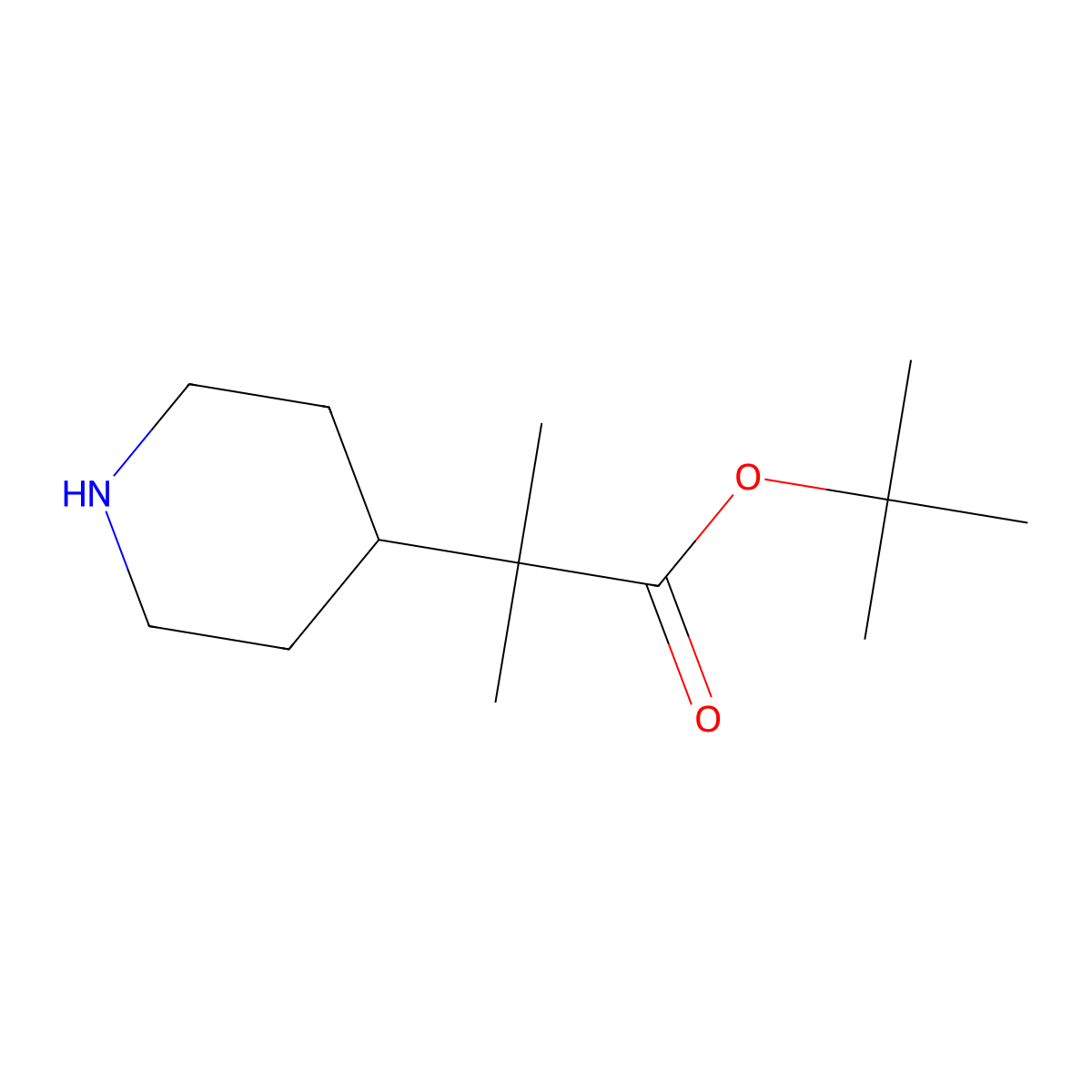Tert-butyl 2-methyl-2-(piperidin-4-yl)propanoate molecular structure, CAS 1824262-10-3