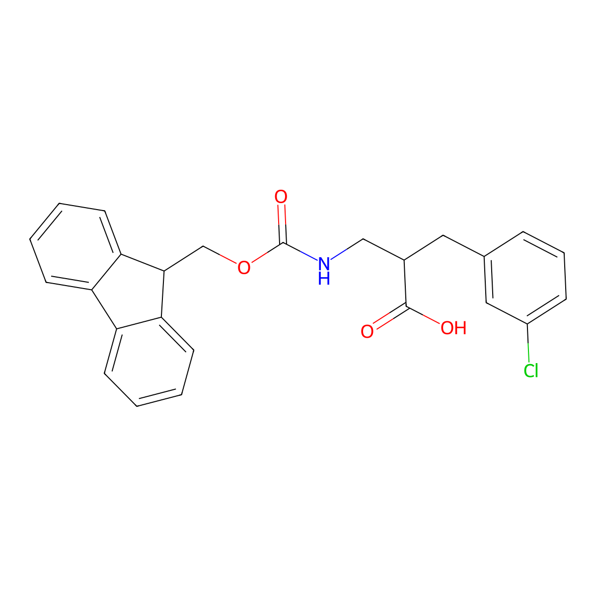 2-[(3-chlorophenyl)methyl]-3-({[(9H-fluoren-9-yl)methoxy]carbonyl}amino)propanoic acid molecular structure, CAS 1824265-90-8