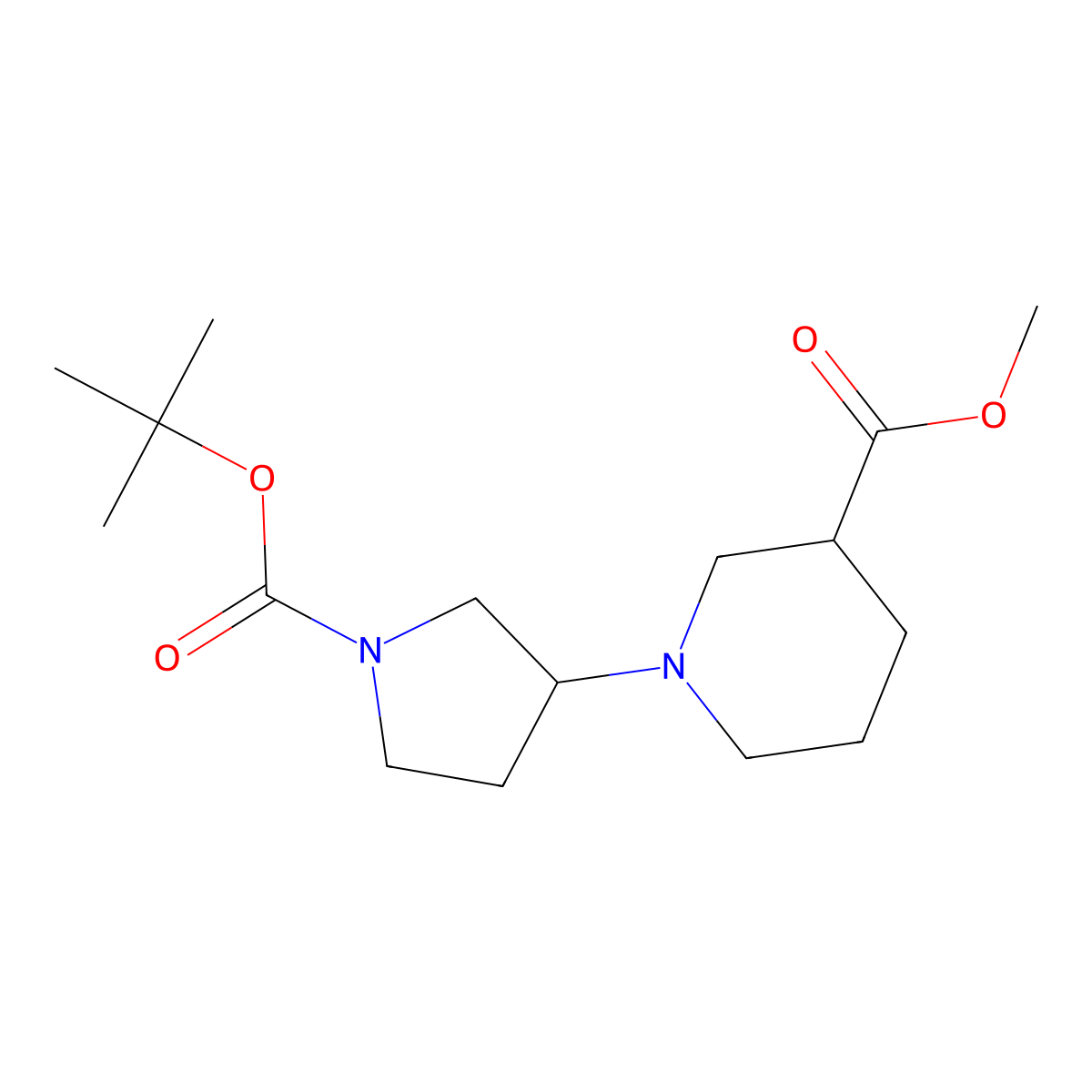 Methyl 1-(1-(tert-butoxycarbonyl) pyrrolidin-3-yl)piperidine-3-carboxylate molecular structure, CAS 1824267-04-0