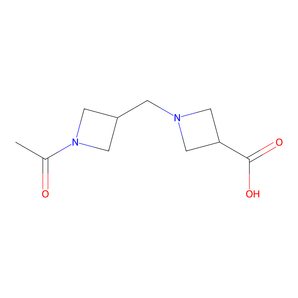 1-[(1-Acetylazetidin-3-yl)methyl]azetidine-3-carboxylic acid molecular structure, CAS 1824271-80-8