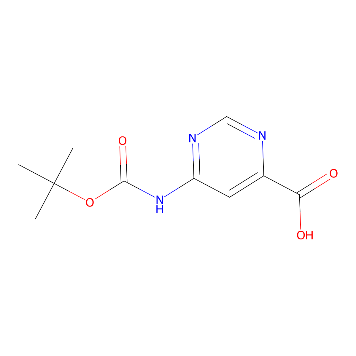 6-{[(Tert-butoxy)carbonyl]amino}pyrimidine-4-carboxylic acid molecular structure, CAS 1824286-73-8