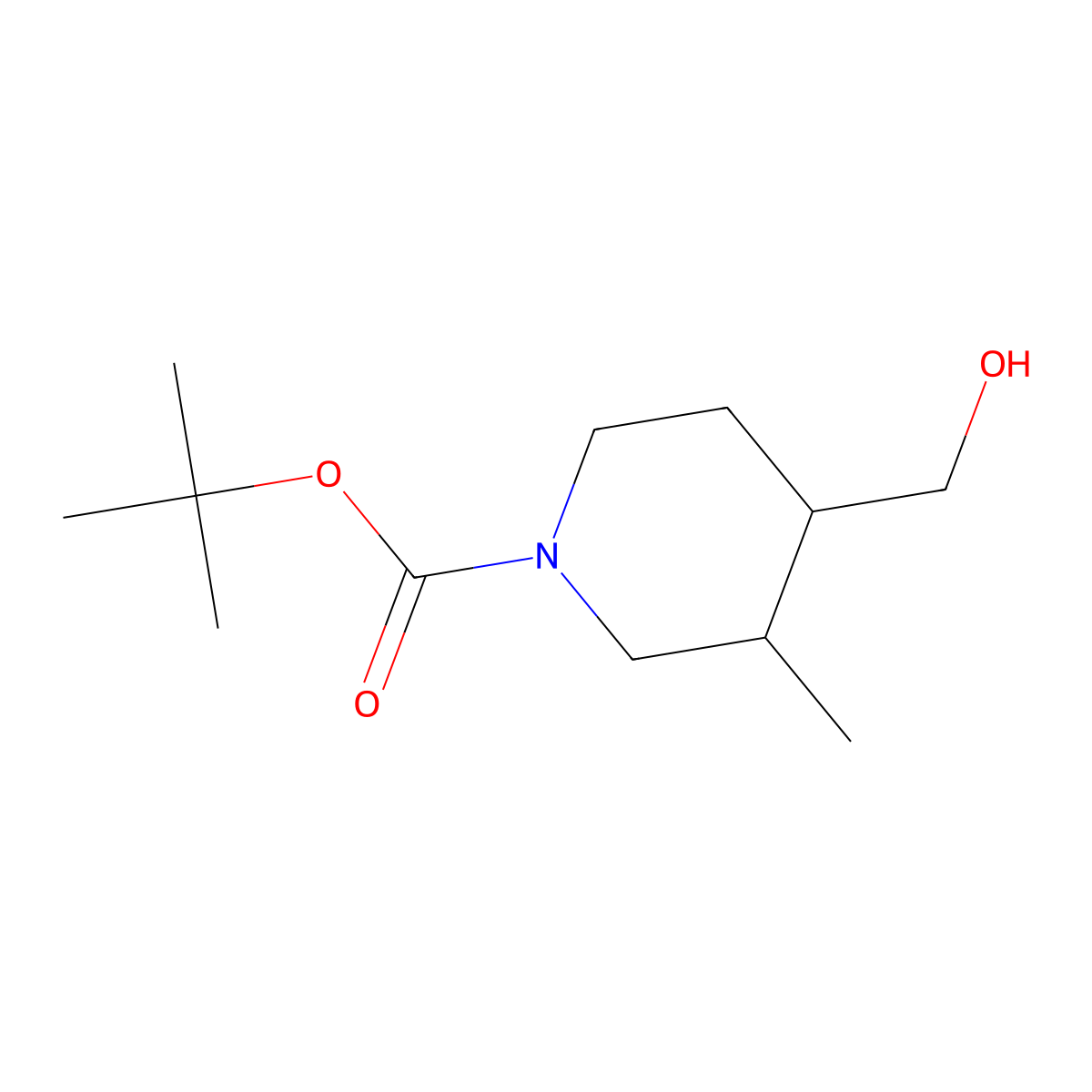 Tert-butyl 4-(hydroxymethyl)-3-methylpiperidine-1-carboxylate molecular structure, CAS 1824290-29-0