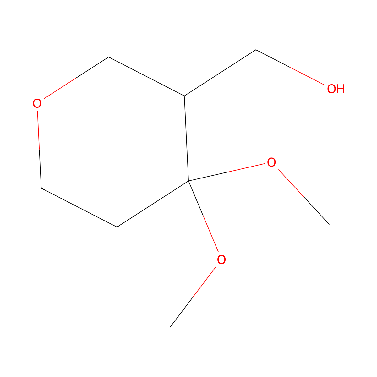 (4,4-Dimethoxyoxan-3-yl)methanol molecular structure, CAS 1824291-10-2