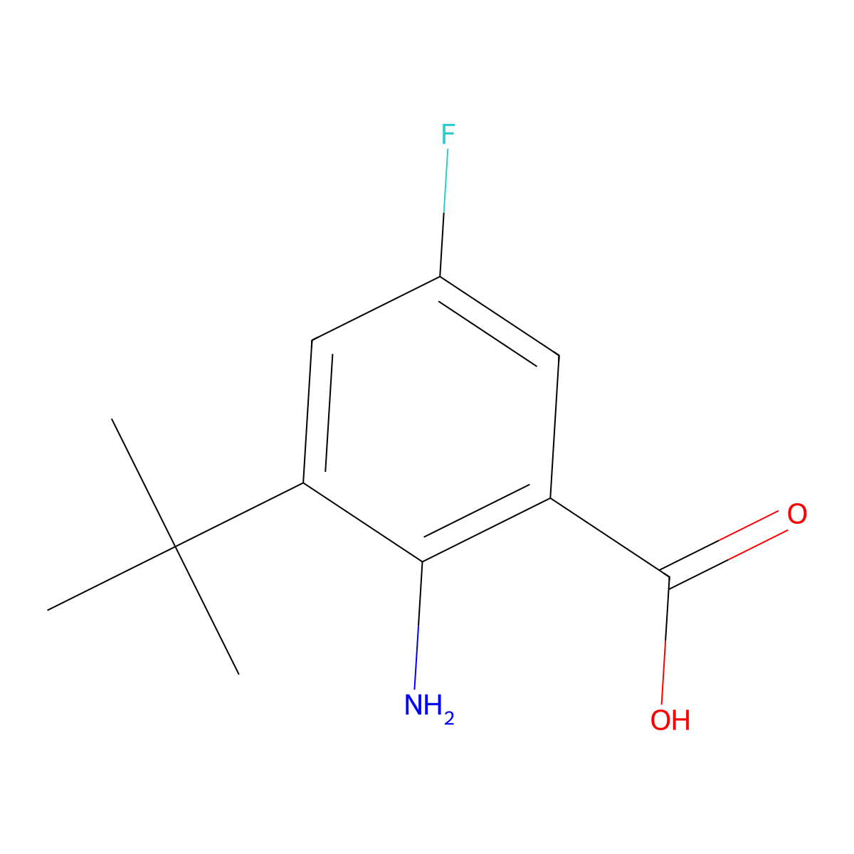 2-Amino-3-tert-butyl-5-fluoro-benzoic acid molecular structure, CAS 1824298-76-1