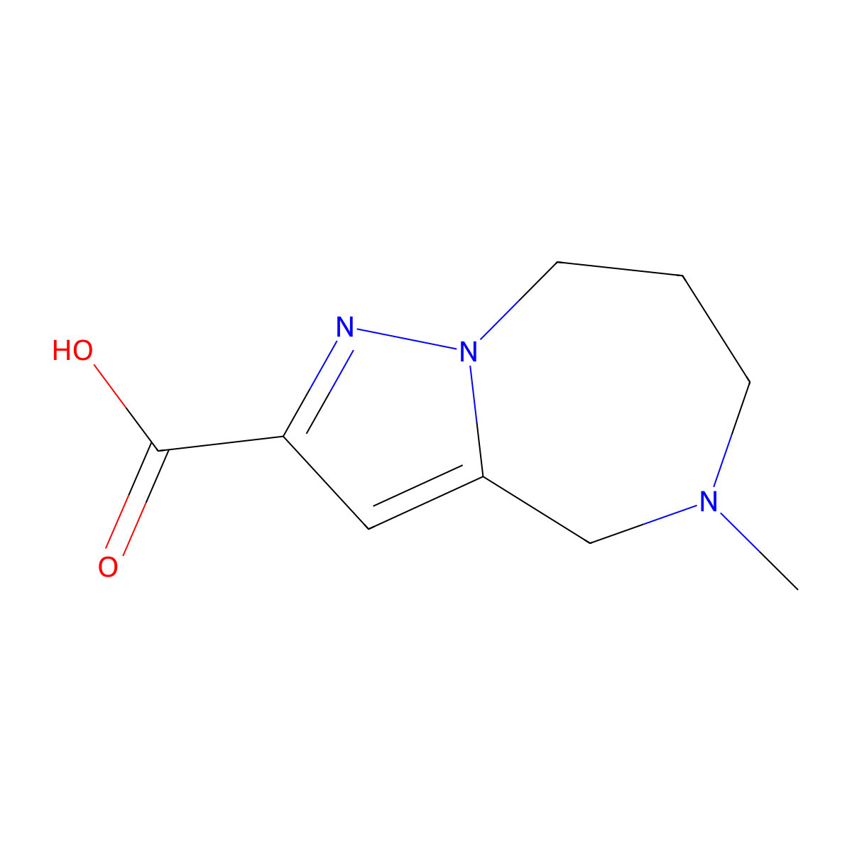 5-methyl-5,6,7,8-tetrahydro-4H-pyrazolo[1,5-a][1,4]diazepine-2-carboxylic acid molecular structure, CAS 1824301-46-3