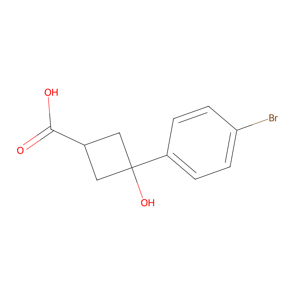 3-(4-Bromophenyl)-3-hydroxycyclobutane-1-carboxylic acid molecular structure, CAS 1824304-37-1
