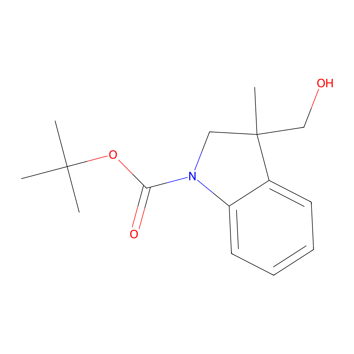 tert-butyl 3-(hydroxymethyl)-3-methyl-2,3-dihydro-1H-indole-1-carboxylate molecular structure, CAS 1824309-79-6