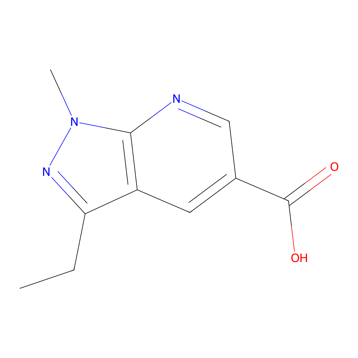 3-ethyl-1-methyl-1H-pyrazolo[3,4-b]pyridine-5-carboxylic acid molecular structure, CAS 1824317-55-6