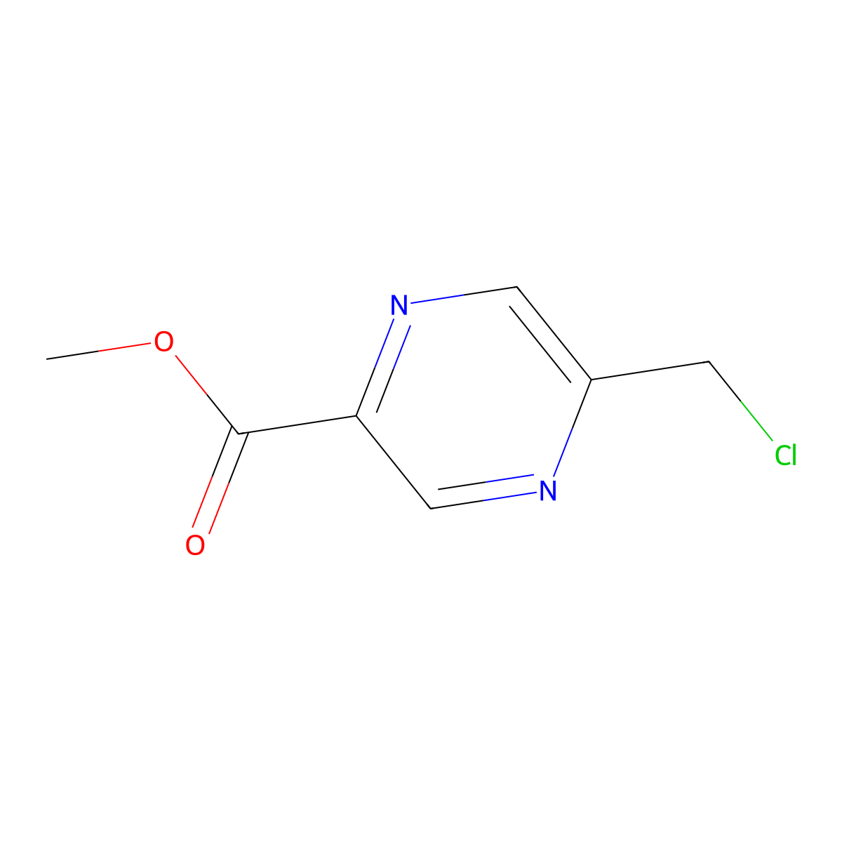 Methyl 5-(chloromethyl)pyrazine-2-carboxylate molecular structure, CAS 1824324-58-4