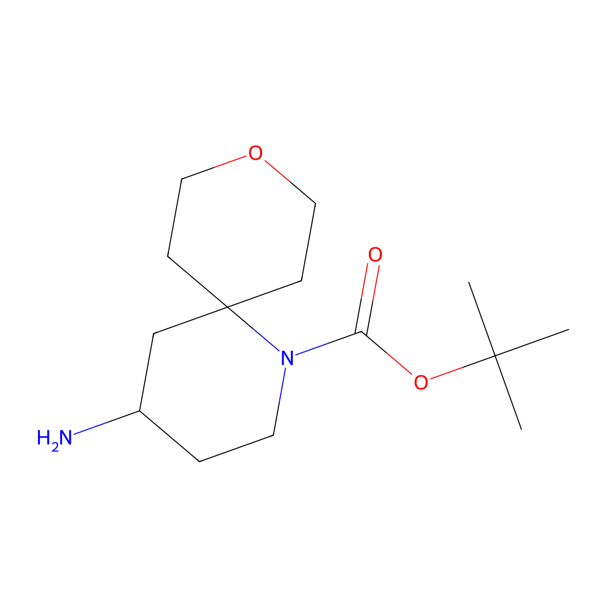 Tert-butyl 4-amino-9-oxa-1-azaspiro[5.5]undecane-1-carboxylate molecular structure, CAS 1824341-74-3