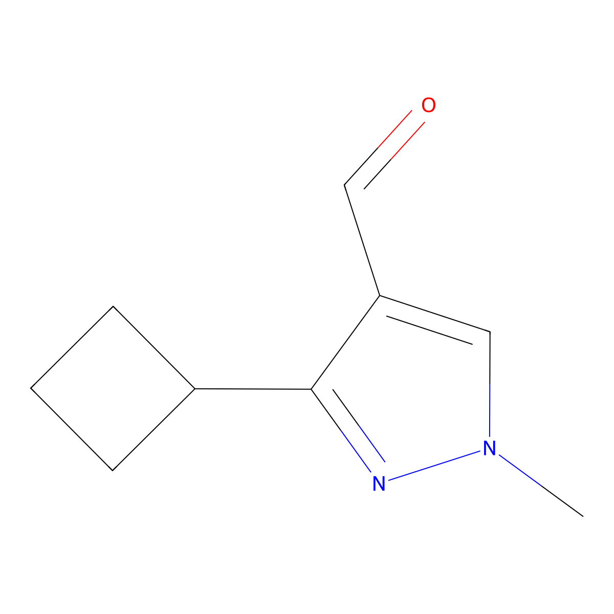 3-cyclobutyl-1-methyl-1H-pyrazole-4-carbaldehyde molecular structure, CAS 1824343-92-1