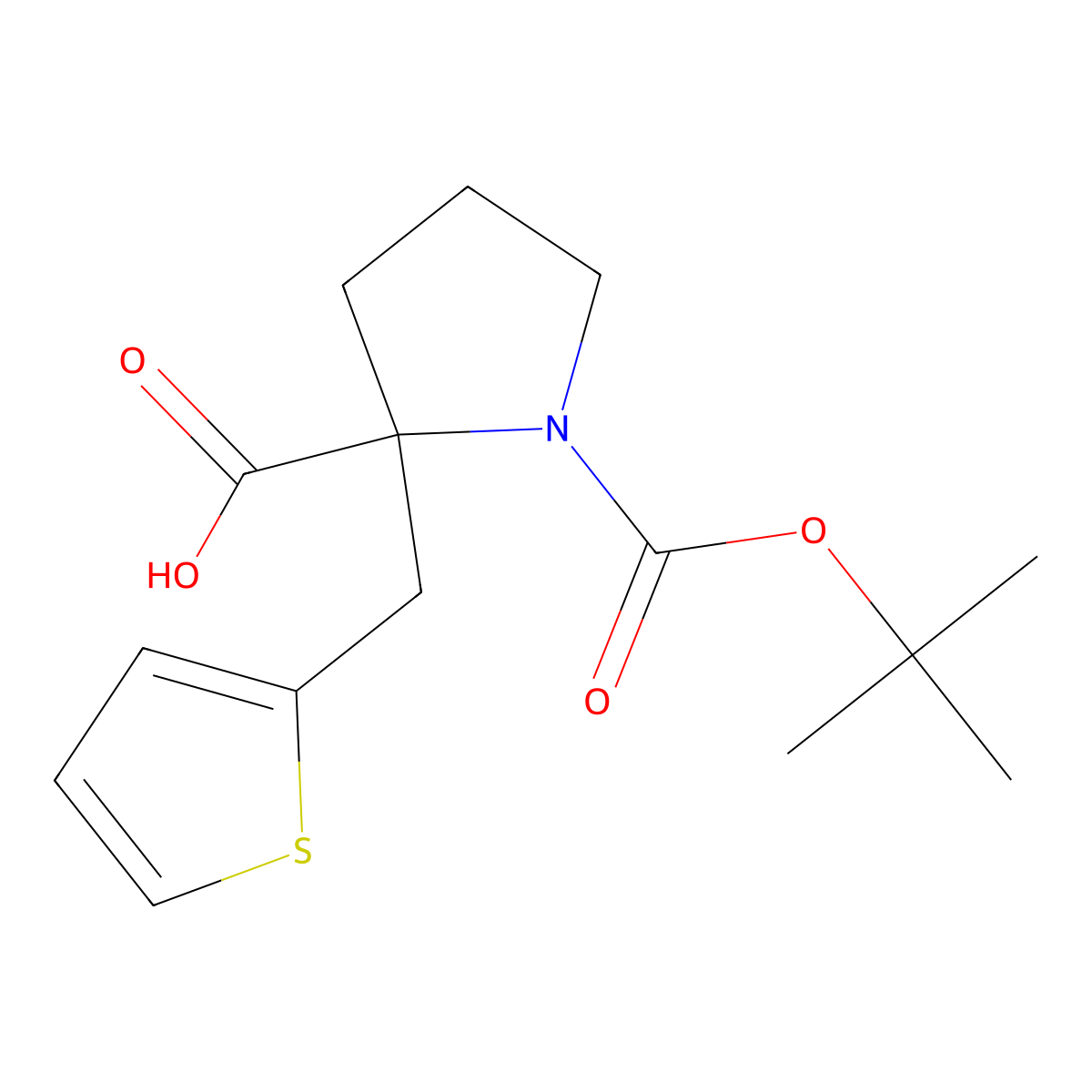1-[(Tert-butoxy)carbonyl]-2-[(thiophen-2-yl)methyl]pyrrolidine-2-carboxylic acid molecular structure, CAS 1824346-53-3