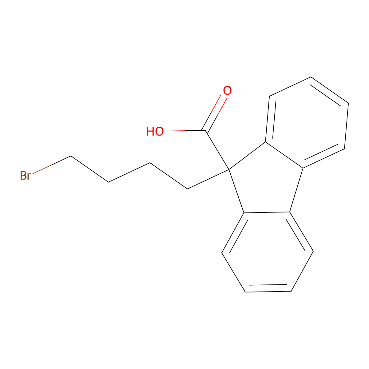 9-(4-bromobutyl)-9H-fluorene-9-carboxylic acid molecular structure, CAS 182438-97-7