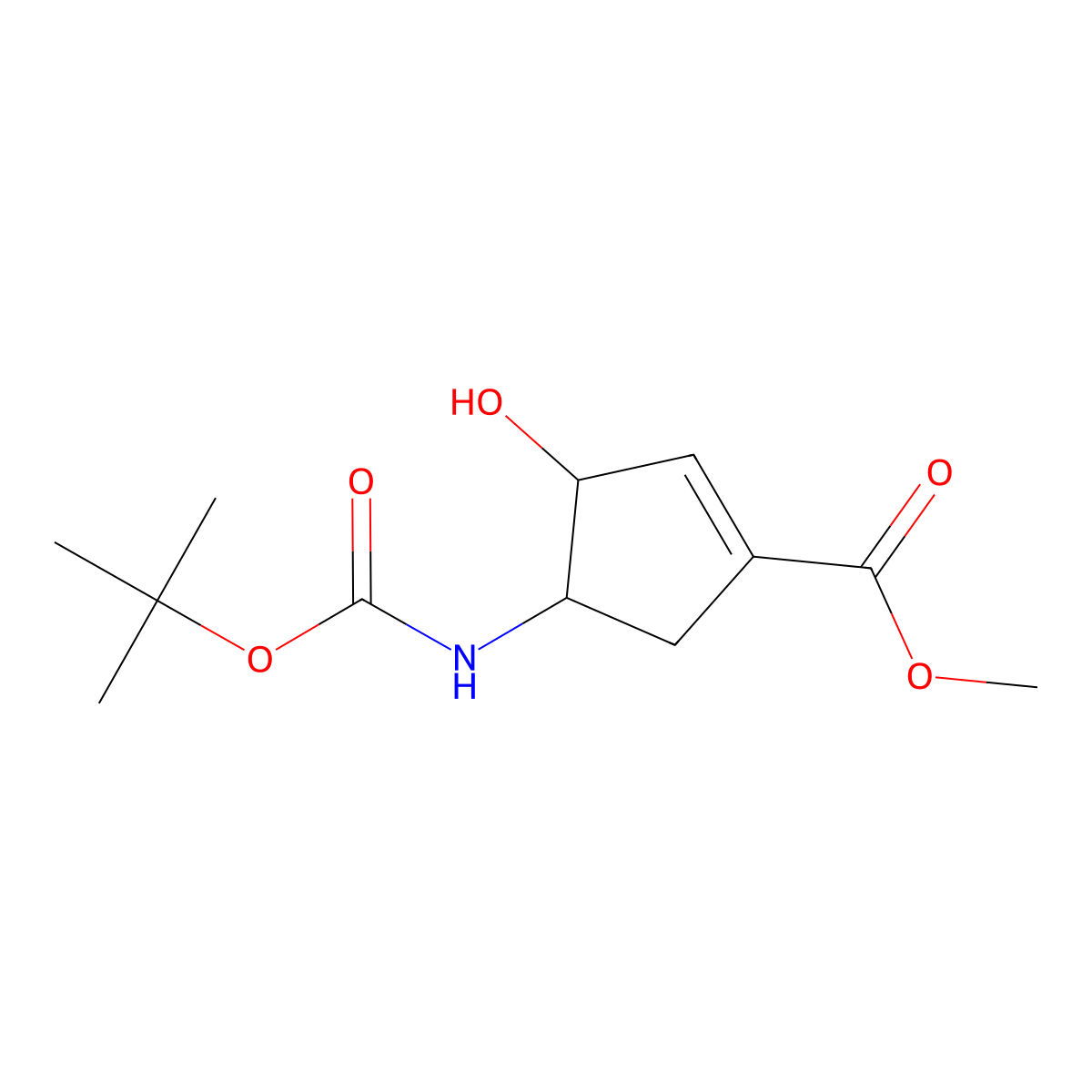 Methyl 4-(tert-butoxycarbonylamino)-3-hydroxy-cyclopentene-1-carboxylate molecular structure, CAS 1824432-78-1
