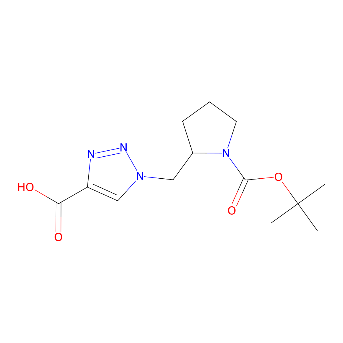 1-((1-((tert-butoxy)carbonyl)pyrrolidin-2-yl)methyl)-1H-1,2,3-triazole-4-carboxylic acid molecular structure, CAS 1824433-65-9
