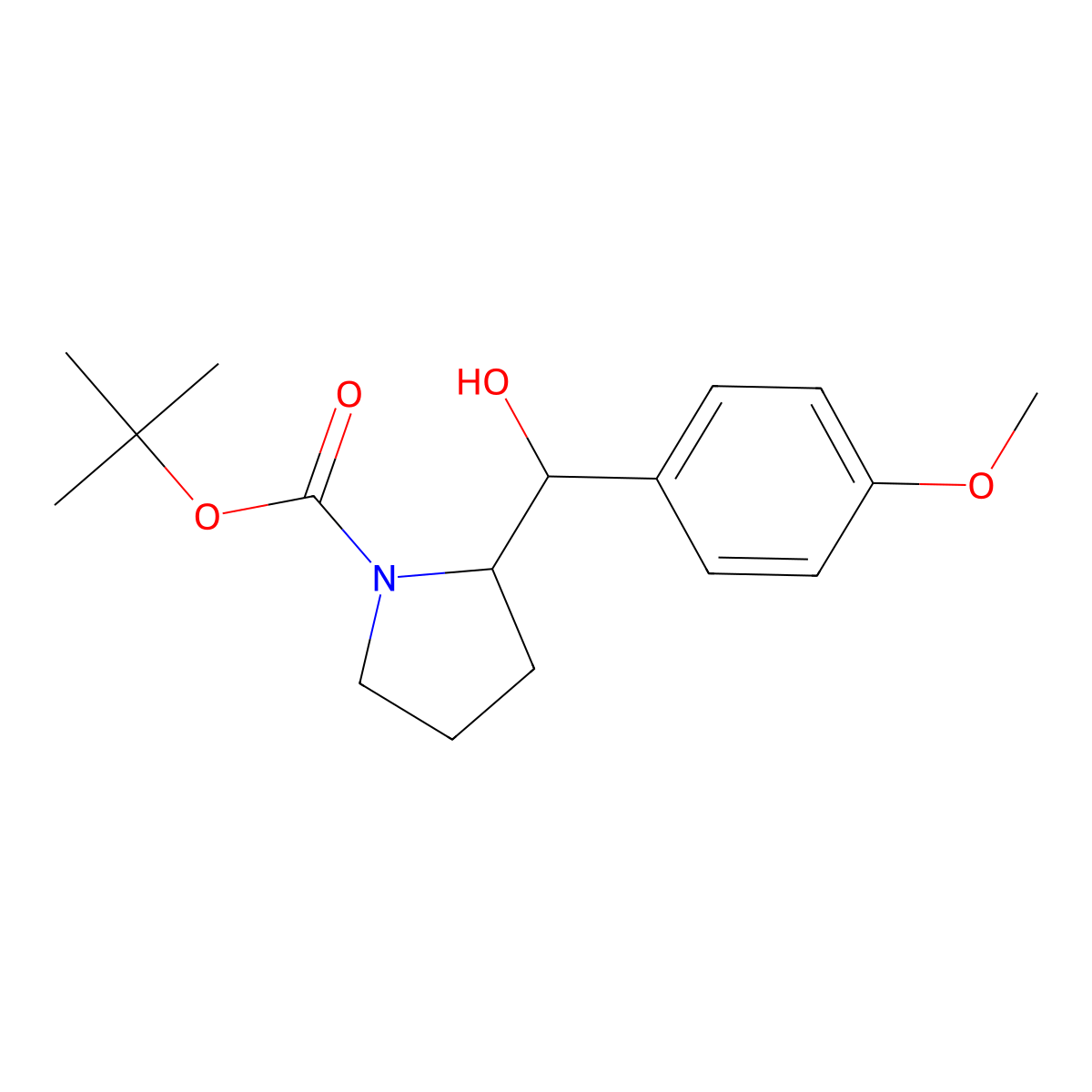 Tert-butyl 2-[hydroxy(4-methoxyphenyl)methyl]pyrrolidine-1-carboxylate molecular structure, CAS 1824436-12-5