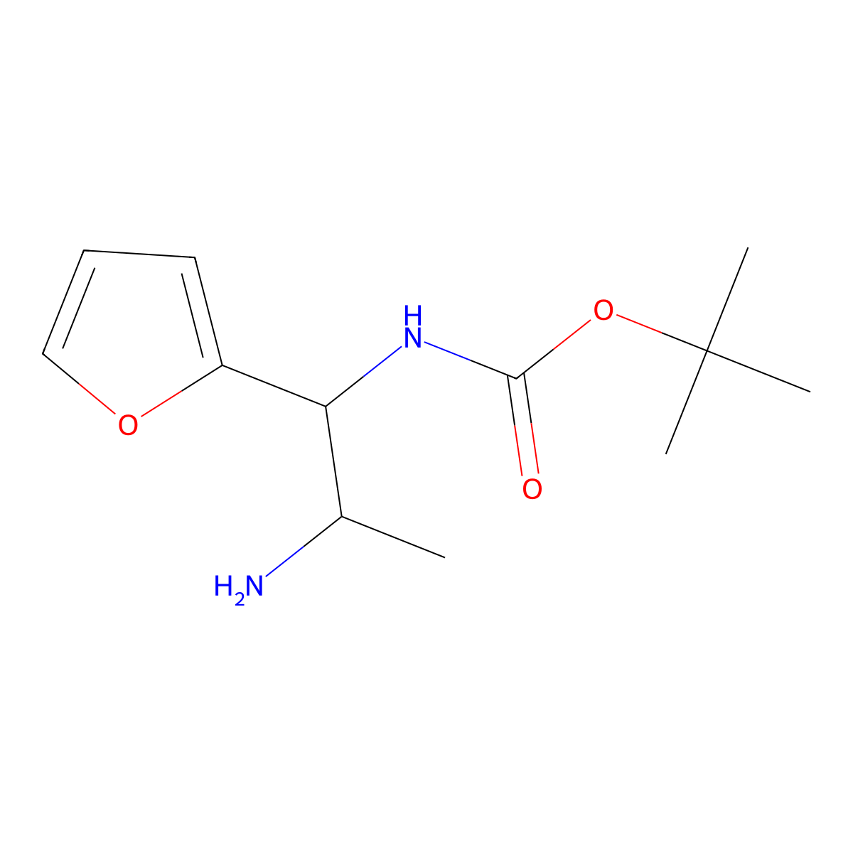 tert-butyl N-(2-amino-1-(furan-2-yl)propyl)carbamate molecular structure, CAS 1824447-22-4