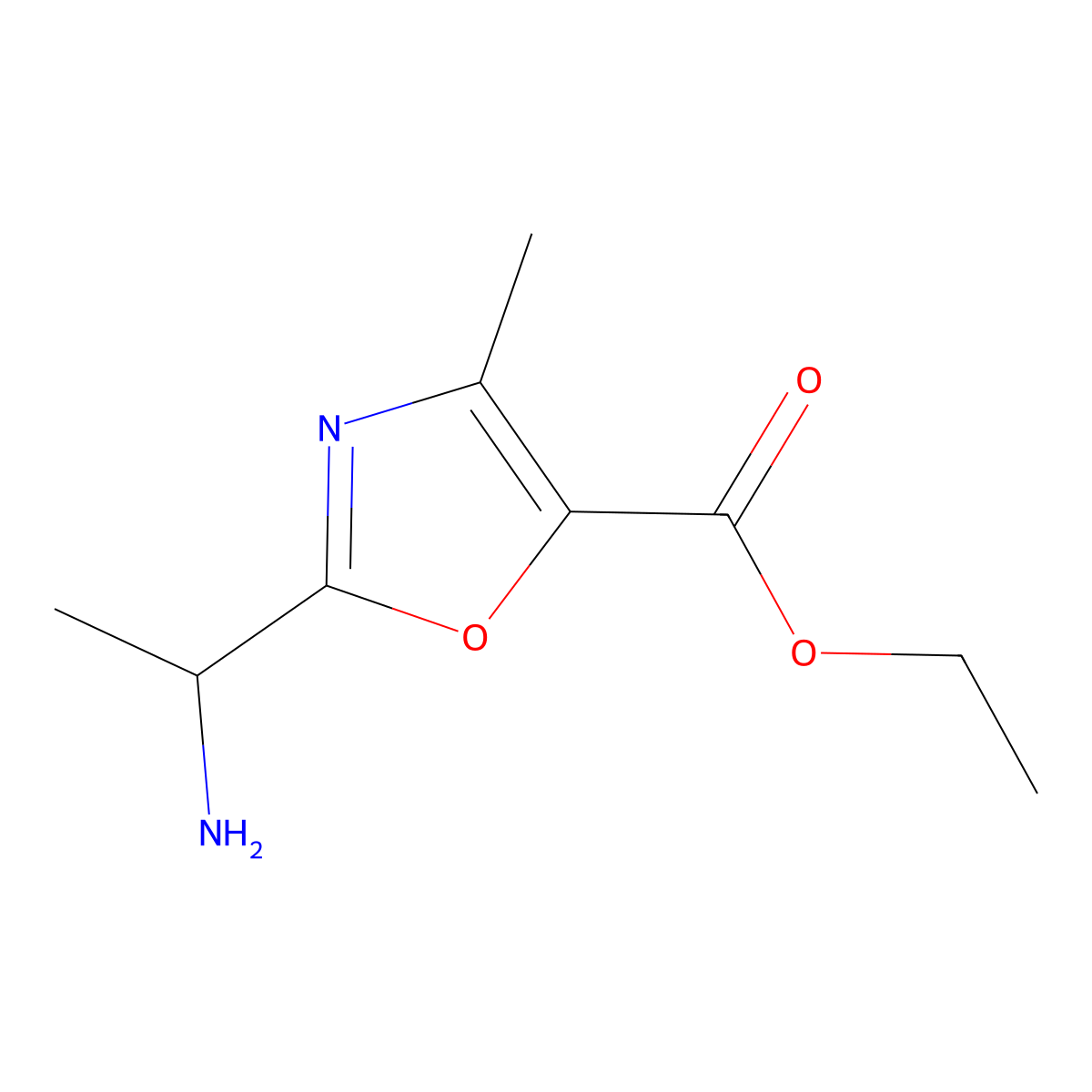 Ethyl 2-(1-aminoethyl)-4-methyl-1,3-oxazole-5-carboxylate molecular structure, CAS 1824459-02-0