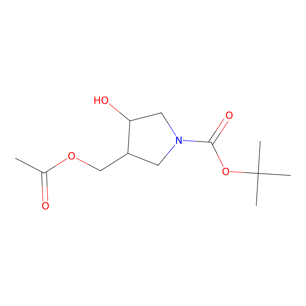 Tert-butyl 3-(acetoxymethyl)-4-hydroxypyrrolidine-1-carboxylate molecular structure, CAS 1824488-86-9