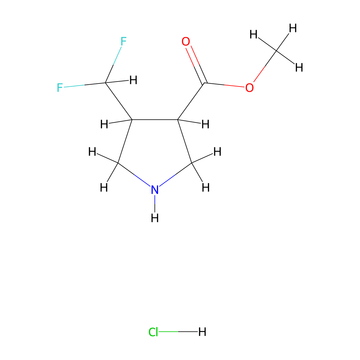 Methyl 4-(difluoromethyl)pyrrolidine-3-carboxylate hydrochloride molecular structure, CAS 1824533-39-2