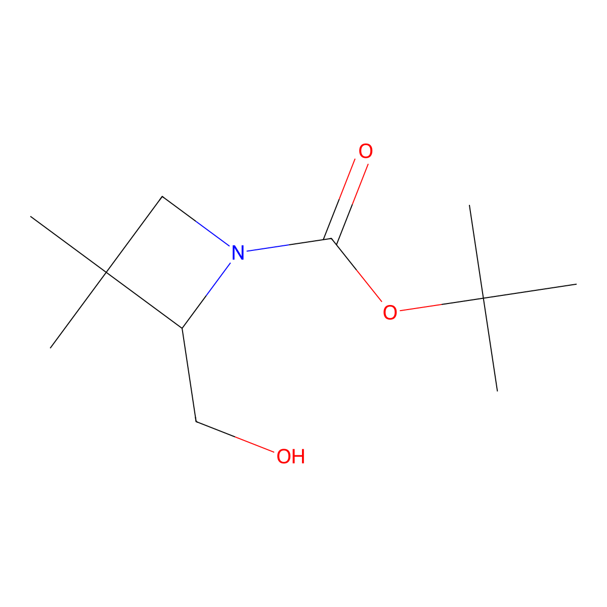 Tert-butyl 2-(hydroxymethyl)-3,3-dimethylazetidine-1-carboxylate molecular structure, CAS 1824536-26-6