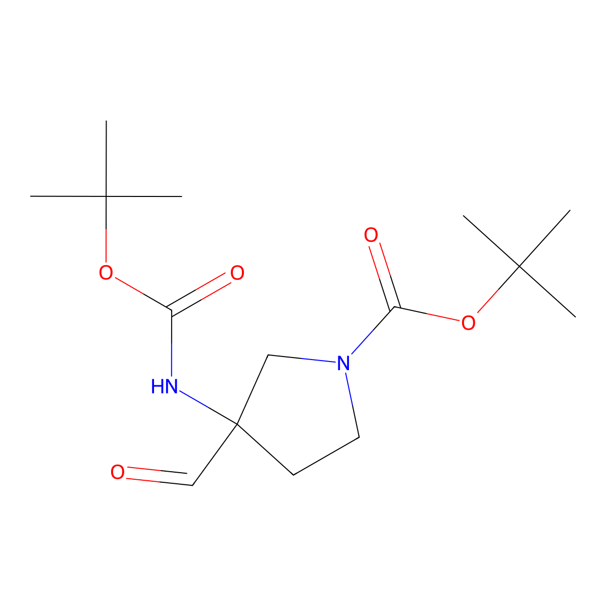 Tert-butyl 3-{[(tert-butoxy)carbonyl]amino}-3-formylpyrrolidine-1-carboxylate molecular structure, CAS 1824542-29-1