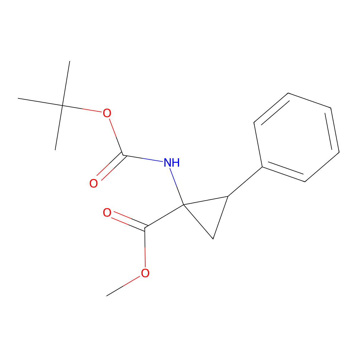 Methyl 1-{[(tert-butoxy)carbonyl]amino}-2-phenylcyclopropane-1-carboxylate molecular structure, CAS 1824555-60-3