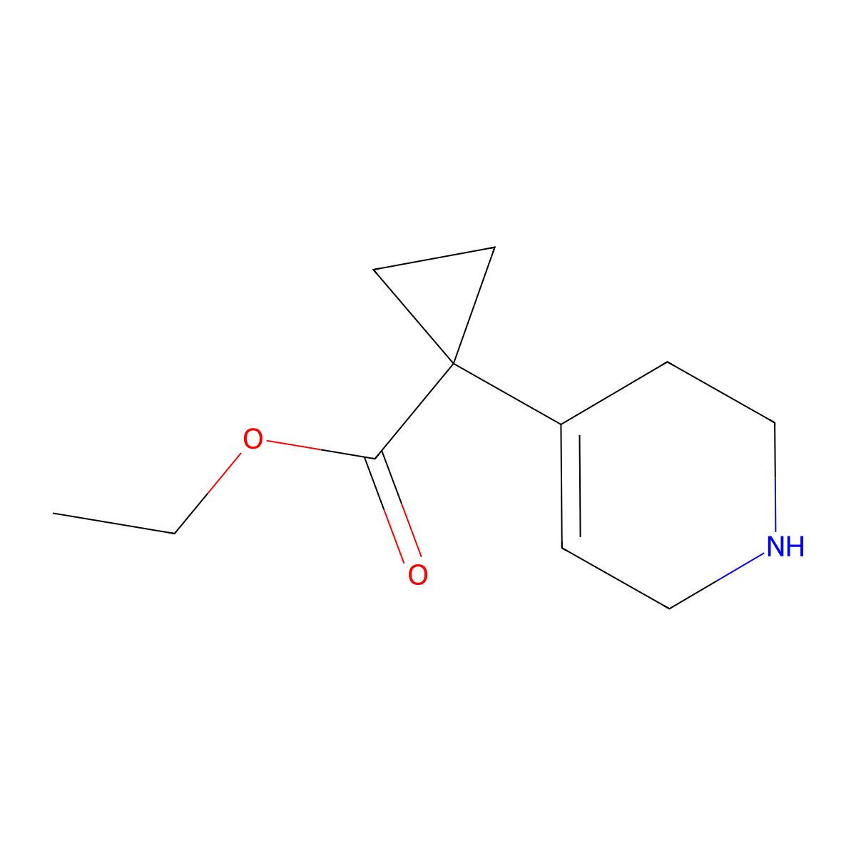 Ethyl 1-(1,2,3,6-tetrahydropyridin-4-yl)cyclopropane-1-carboxylate molecular structure, CAS 1824580-47-3