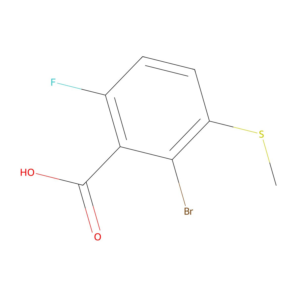2-Bromo-6-fluoro-3-(methylsulfanyl)benzoic acid molecular structure, CAS 1824583-55-2