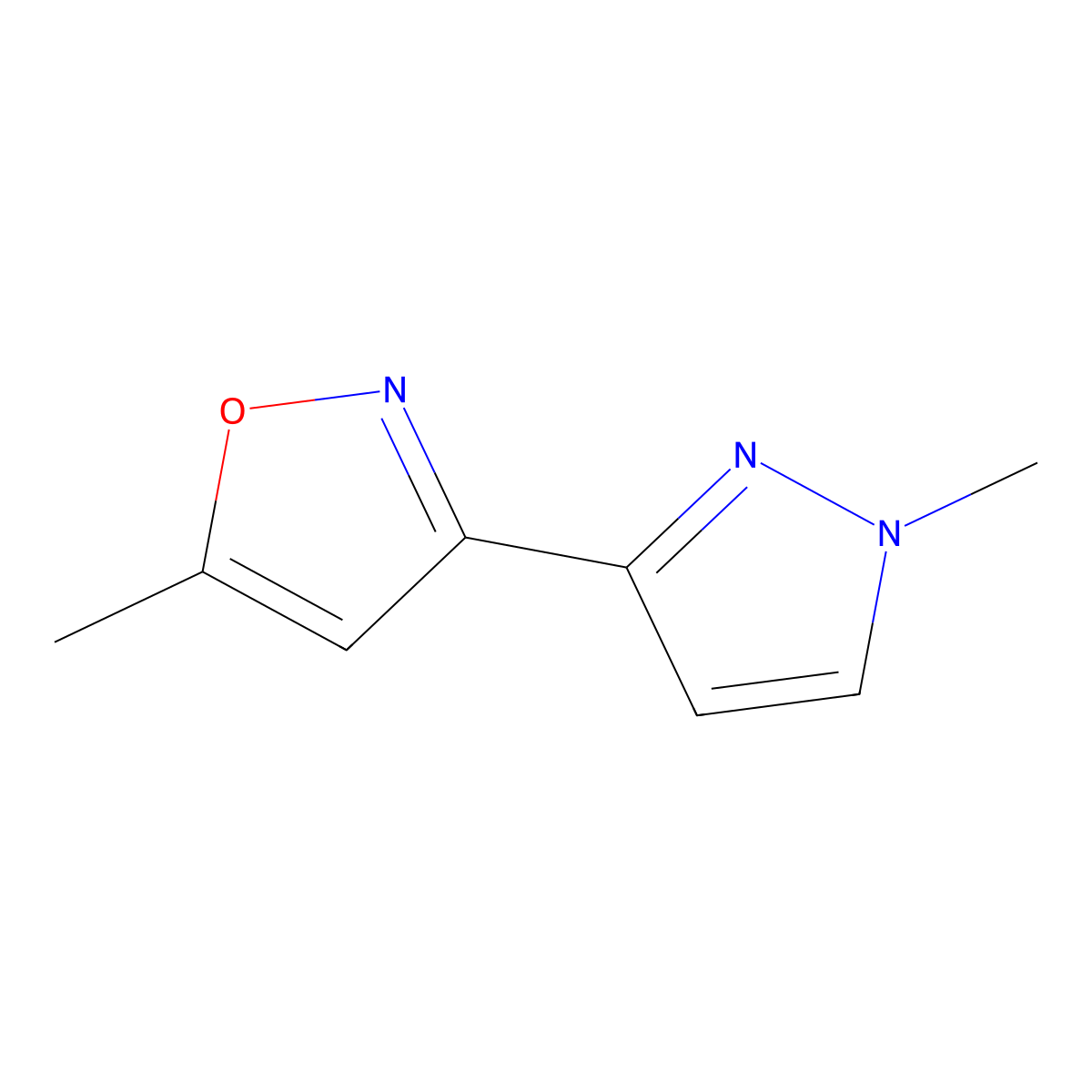 5-Methyl-3-(1-methyl-1H-pyrazol-3-yl)isoxazole molecular structure, CAS 1824596-58-8