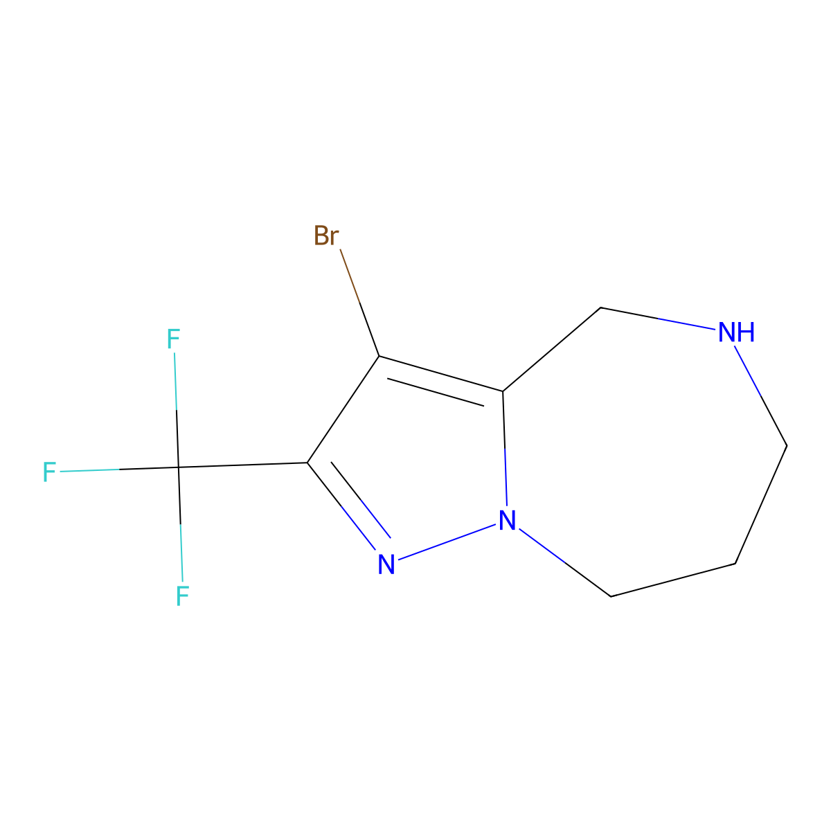 3-bromo-2-(trifluoromethyl)-5,6,7,8-tetrahydro-4H-pyrazolo[1,5-a][1,4]diazepine molecular structure, CAS 1824597-72-9