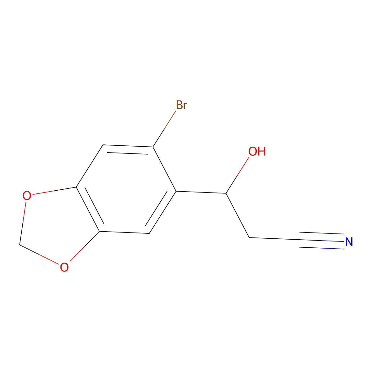 3-(6-Bromo-1,3-dioxaindan-5-yl)-3-hydroxypropanenitrile molecular structure, CAS 1824605-20-0