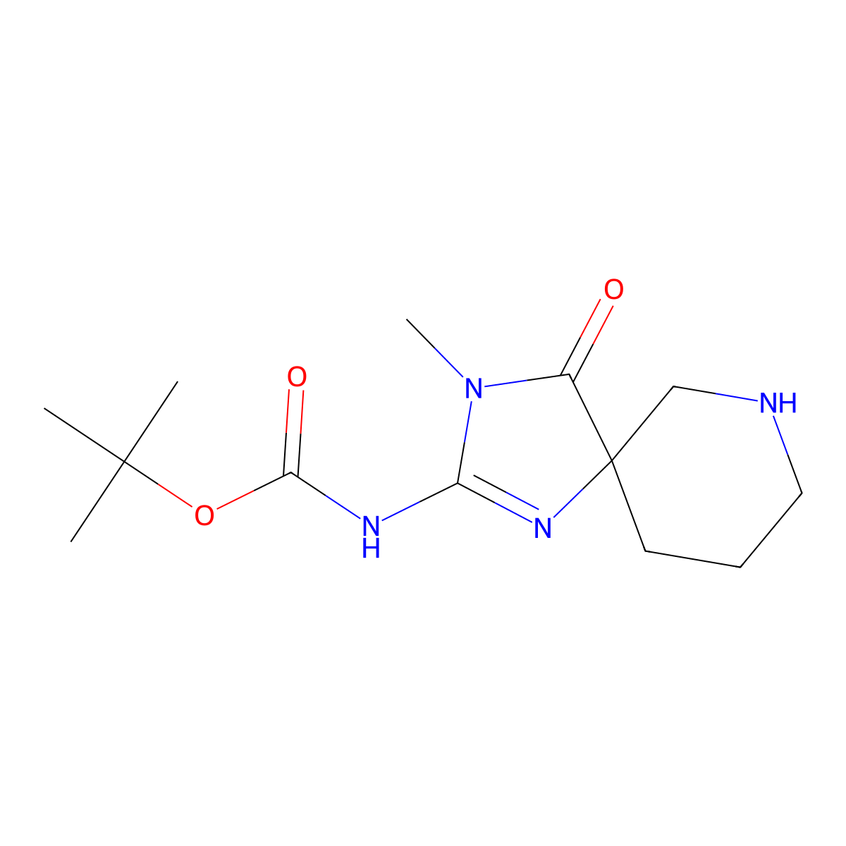 tert-Butyl N-[3-methyl-4-oxo-1,3,7-triazaspiro[4.5]decan-2-ylidene]carbamate molecular structure, CAS 1824674-39-6