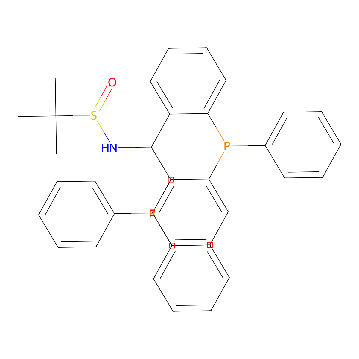 (R)-N-((S)-2-(Diphenylphosphanyl)-1-(2-(diphenylphosphanyl)phenyl)ethyl)-2-methylpropane-2-sulfinamide molecular structure, CAS 1824731-39-6