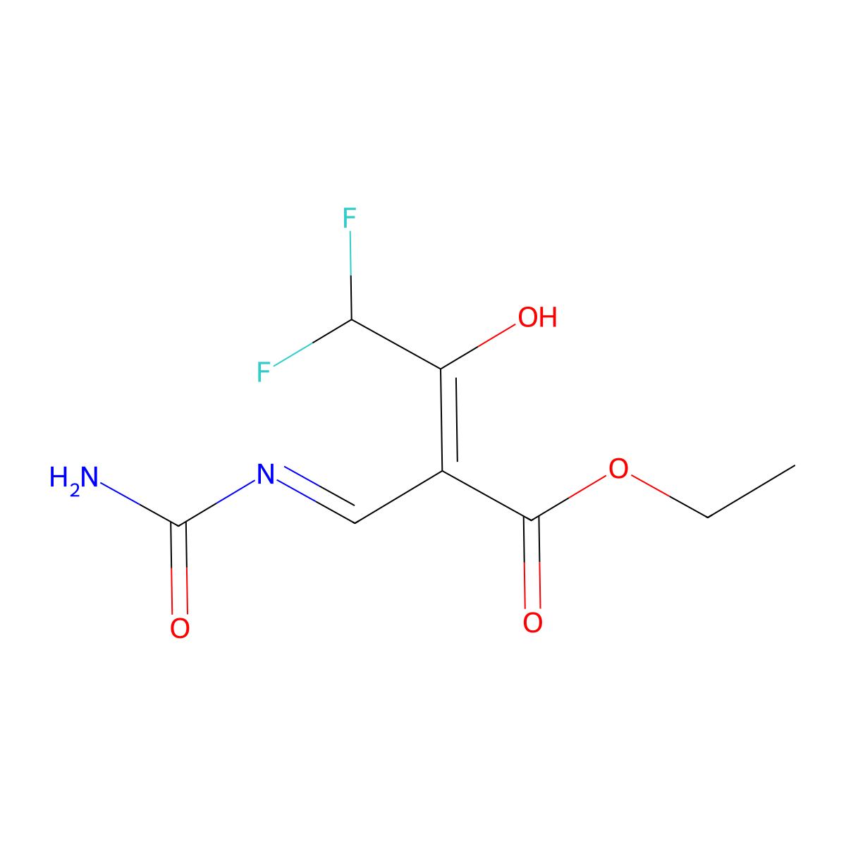 Ethyl 4,4-difluoro-3-oxo-2-(ureidomethylene)butanoate molecular structure, CAS 1824838-67-6
