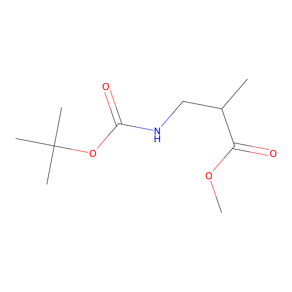 Methyl 3-((tert-butoxycarbonyl)amino)-2-methylpropanoate molecular structure, CAS 182486-16-4