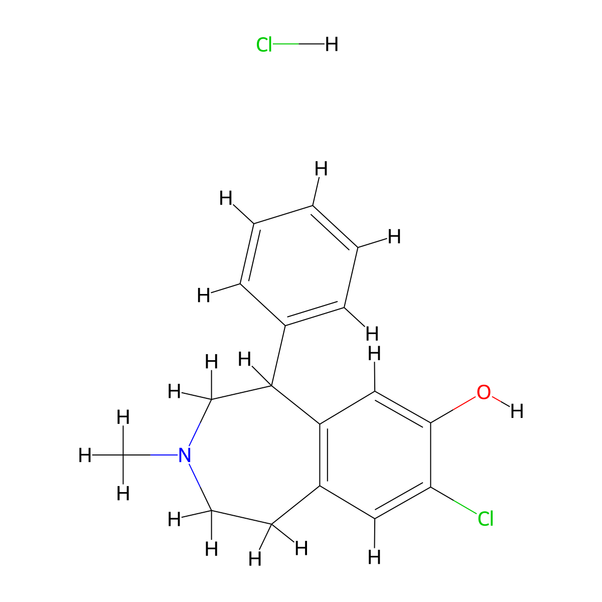 8-Chloro-3-methyl-5-phenyl-2,3,4,5-tetrahydro-1H-3-benzazepin-7-ol,hydrogen chloride (1:1) molecular structure, CAS 182486-38-0