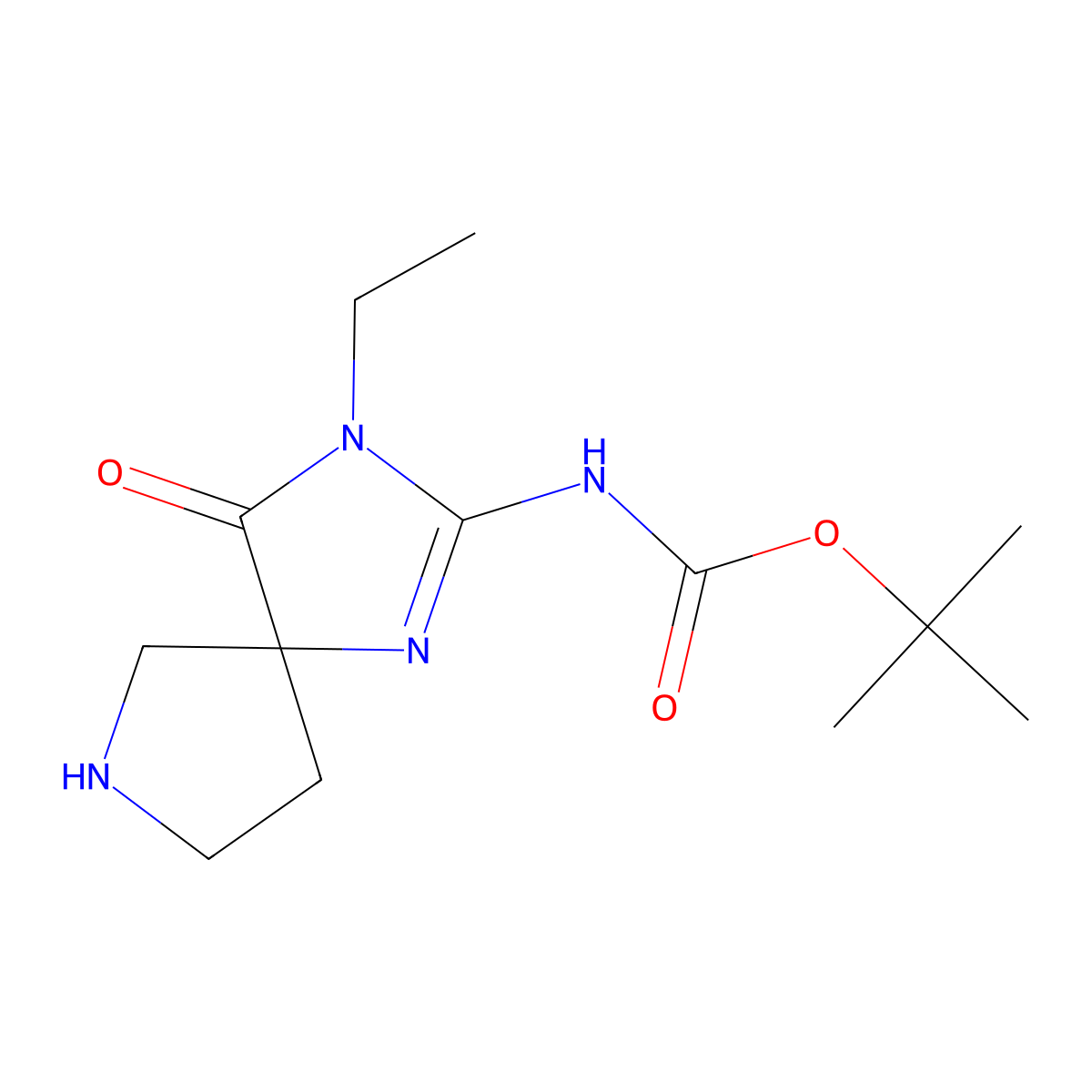 (E)-tert-Butyl (3-ethyl-4-oxo-1,3,7-triazaspiro[4.4]nonan-2-ylidene)carbamate molecular structure, CAS 1824860-44-7