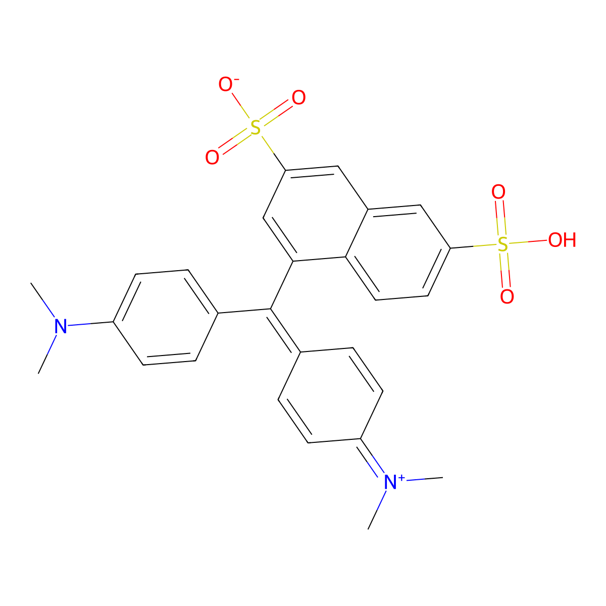 Hydrogen (4-((4-(dimethylamino)phenyl)(3,6-disulphonato-1-naphthyl)methylene)cyclohexa-2,5-dien-1-ylidene)dimethylammonium molecular structure, CAS 18249-12-2