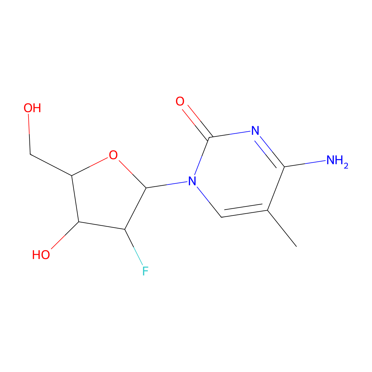 2'-Deoxy-2'-fluoro-5-methylcytidine molecular structure, CAS 182495-80-3