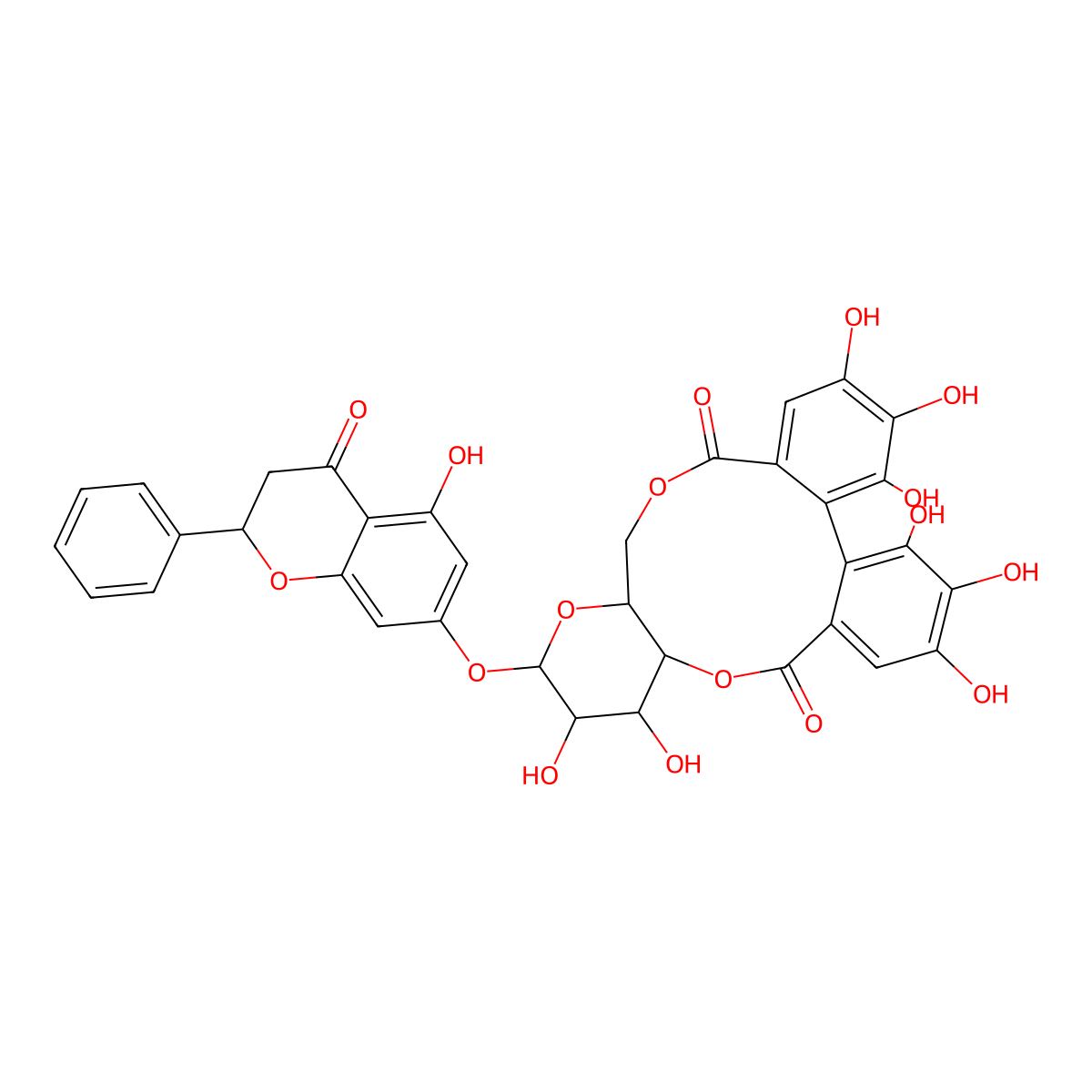 Pinocembrin 7-O-(4'',6''-hexahydroxydiphenoyl)-beta-D-glucose molecular structure, CAS 1825287-22-6