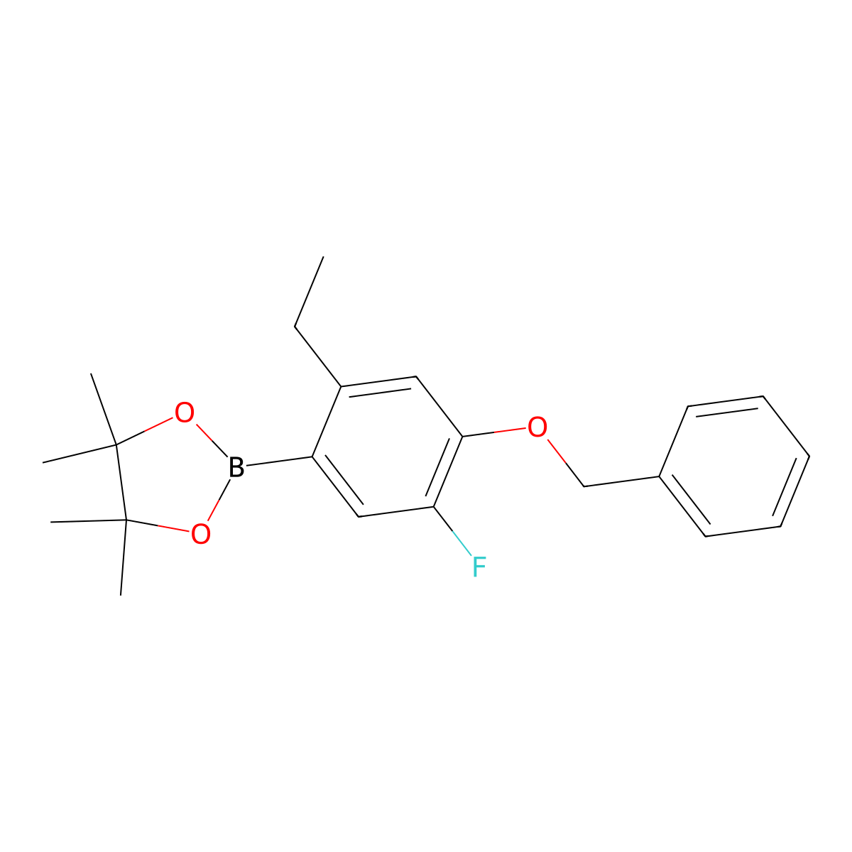 2-(4-(Benzyloxy)-2-ethyl-5-fluorophenyl)-4,4,5,5-tetramethyl-1,3,2-dioxaborolane molecular structure, CAS 1825308-37-9