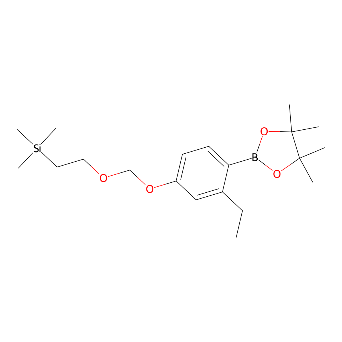 (2-((3-Ethyl-4-(4,4,5,5-tetramethyl-1,3,2-dioxaborolan-2-YL)phenoxy)methoxy)ethyl)trimethylsilane molecular structure, CAS 1825308-55-1