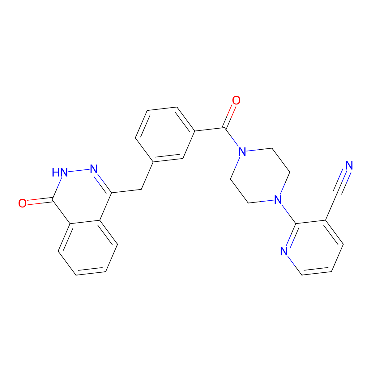 2-[4-[3-[(4-Oxidanylidene-3~{h}-Phthalazin-1-Yl)methyl]phenyl]carbonylpiperazin-1-Yl]pyridine-3-Carbonitrile molecular structure, CAS 1825345-33-2