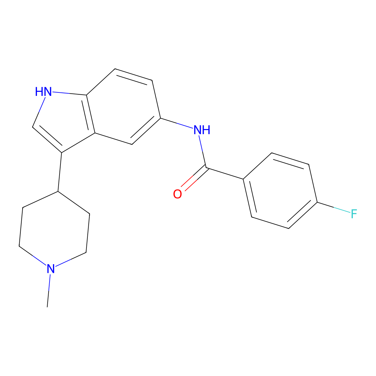 4-Fluoro-N-(3-(1-methyl-4-piperidinyl)-1H-indol-5-yl)benzamide molecular structure, CAS 182563-08-2